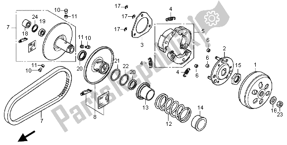 All parts for the Driven Face of the Honda WW 125 2013