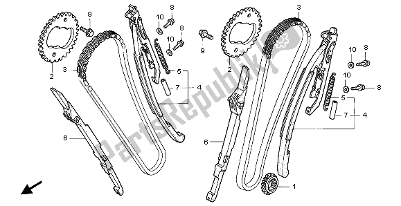 Alle onderdelen voor de Nokkenketting & Spanner van de Honda VT 1100C2 1995