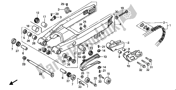 All parts for the Swingarm of the Honda CR 500R 1 1990