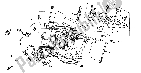 All parts for the Cylinder Head (rear) of the Honda RVF 750R 1995