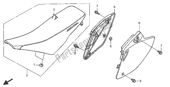 Todas as partes de Assento E Tampa Lateral do Honda CRF 450R 2005