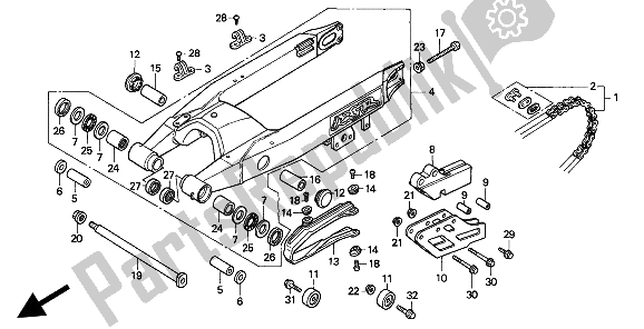 All parts for the Swingarm of the Honda CR 125R 1993