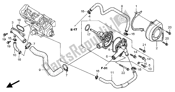 Alle onderdelen voor de Waterpomp van de Honda CB 900F Hornet 2005