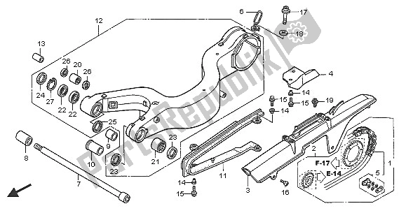 Alle onderdelen voor de Achterbrug van de Honda VFR 800 2005