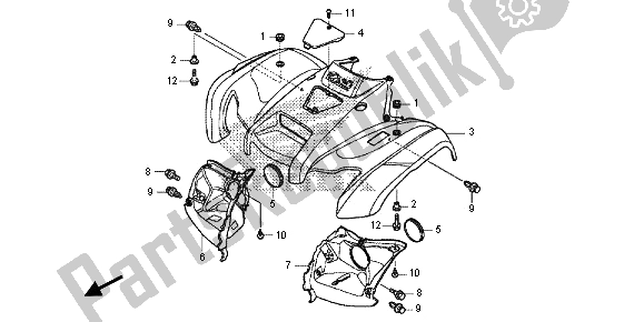 All parts for the Front Fender of the Honda TRX 420 FE Fourtrax Rancher 4X4 ES 2013