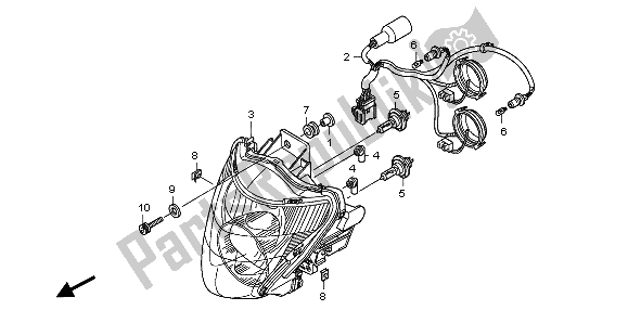 All parts for the Headlight (uk) of the Honda CB 600F Hornet 2007