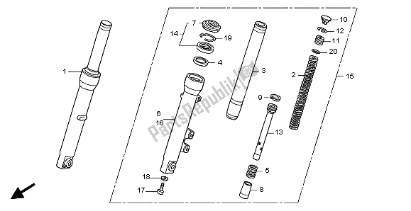 All parts for the Front Fork of the Honda SH 150D 2009