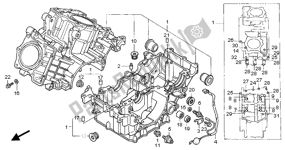 All parts for the Crankcase of the Honda XL 1000V 2001