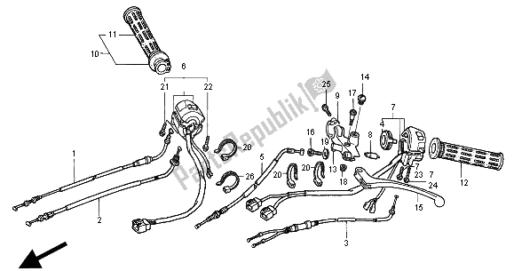 All parts for the Switch & Cable & Handle Lever of the Honda NT 650V 2000