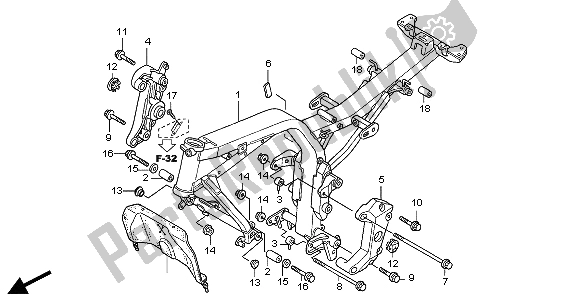 All parts for the Frame Body of the Honda CB 900F Hornet 2004