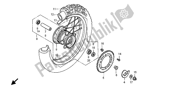 All parts for the Rear Wheel of the Honda XLR 125R 1998