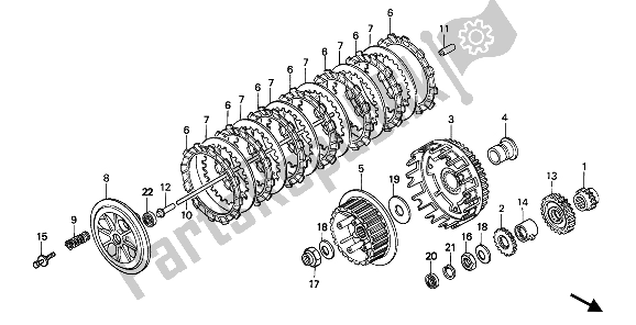 All parts for the Clutch of the Honda NX 650 1993