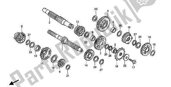 All parts for the Transmission of the Honda CR 250R 1991