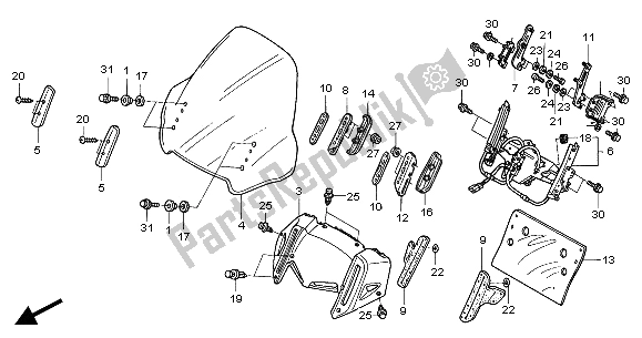 All parts for the Windscreen of the Honda ST 1300 2004