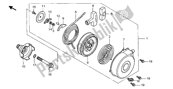 All parts for the Recoil Starter of the Honda TRX 350 FE Rancher 4X4 ES 2001