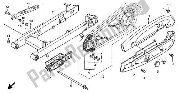 All parts for the Swingarm & Chain Case of the Honda ANF 125 2009