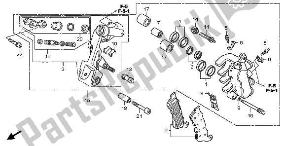 All parts for the Front Brake Caliper (l.) of the Honda XL 1000V 2011