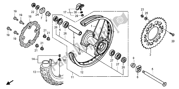 All parts for the Rear Wheel of the Honda CRF 250R 2013