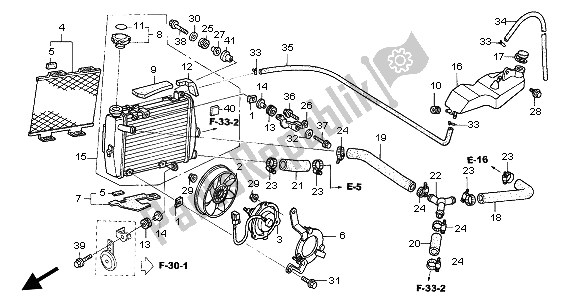 Alle onderdelen voor de Radiator (r) van de Honda VTR 1000 SP 2002