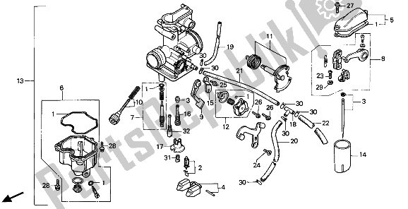 Todas las partes para Carburador de Honda XR 250R 1987