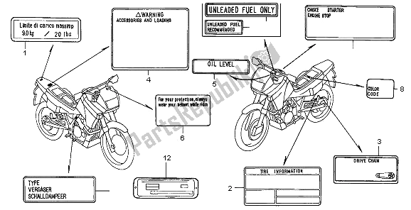 Todas las partes para Etiqueta De Precaución (nh1e Negro) de Honda NX 650 1996