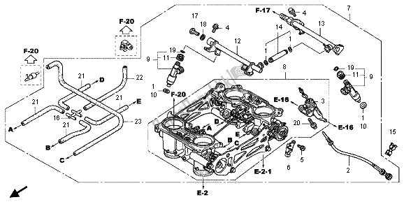 All parts for the Throttle Body of the Honda VFR 800X 2013