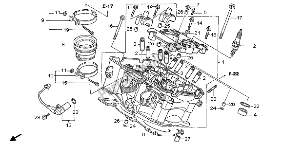 All parts for the Cylinder Head (rear) of the Honda VFR 800 2007