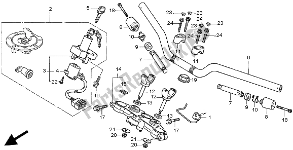 Alle onderdelen voor de Handvatpijp & Hoogste Brug van de Honda CB 500S 1999