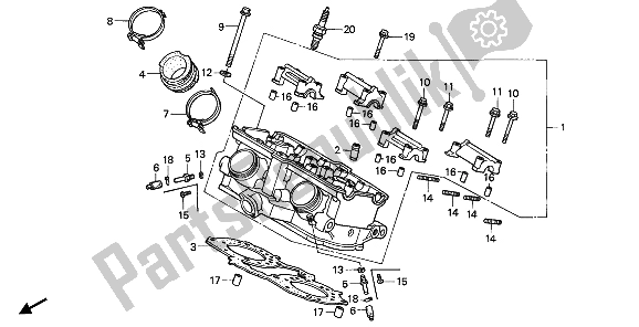 All parts for the Cylinder Head (rear) of the Honda VFR 750F 1990