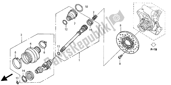 All parts for the Proppeler Shaft of the Honda TRX 680 FA Fourtrax Rincon 2012