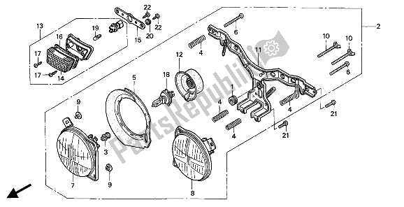 All parts for the Headlight (uk) of the Honda RVF 750R 1994