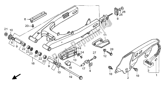 All parts for the Swingarm & Chain Case of the Honda XL 600V Transalp 1996