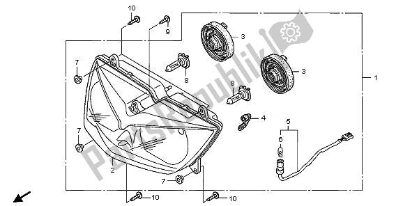 All parts for the Headlight (eu) of the Honda XL 1000 VA 2008