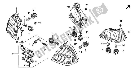 All parts for the Rear Combination Light of the Honda GL 1800 2007