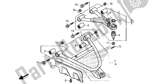 Alle onderdelen voor de Voorste Arm van de Honda TRX 420 FE Fourtrax Rancher 4X4 ES 2013