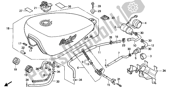 All parts for the Fuel Tank of the Honda VT 600C 1988