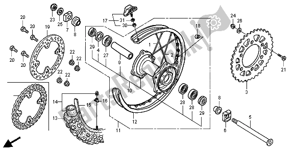 All parts for the Rear Wheel of the Honda CRF 450R 2004