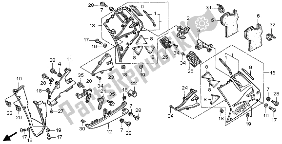 All parts for the Lower Cowl of the Honda VFR 750F 1997