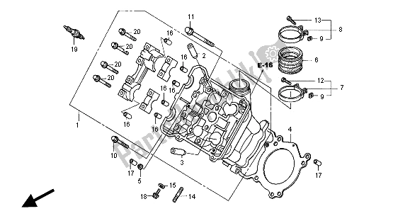 All parts for the Front Cylinder Head of the Honda VTR 1000 SP 2000