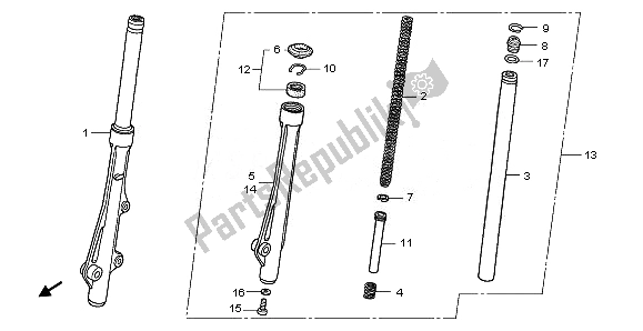 All parts for the Front Fork of the Honda ANF 125 2011