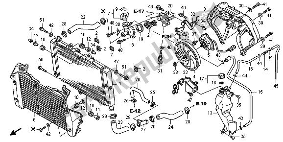 Alle onderdelen voor de Radiator van de Honda CB 1000R 2010