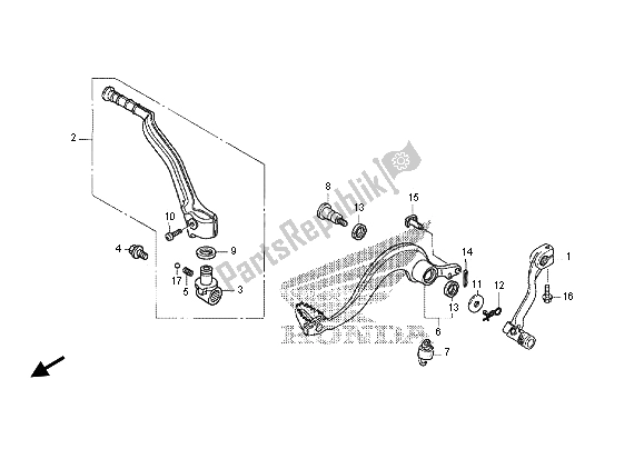 Alle onderdelen voor de Pedaal & Kick Startarm van de Honda CRF 250X 2012