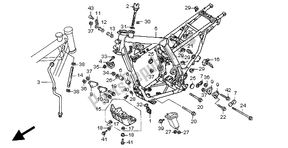 Alle onderdelen voor de Frame Lichaam van de Honda NX 650 1998