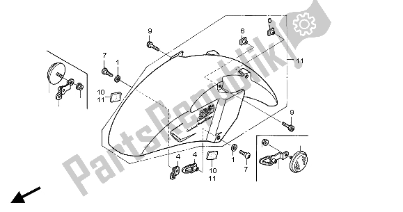 Alle onderdelen voor de Voorspatbord van de Honda ST 1300A 2004