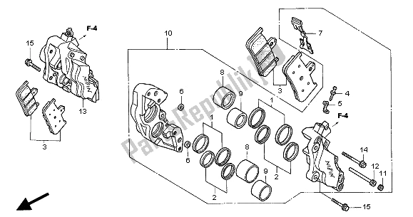 All parts for the Front Brake Caliper of the Honda CB 900F Hornet 2002