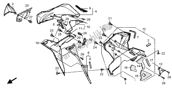 Alle onderdelen voor de Lagere Kap (r.) van de Honda CBR 600 RA 2010