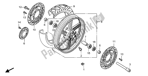 All parts for the Front Wheel of the Honda CBF 1000S 2007