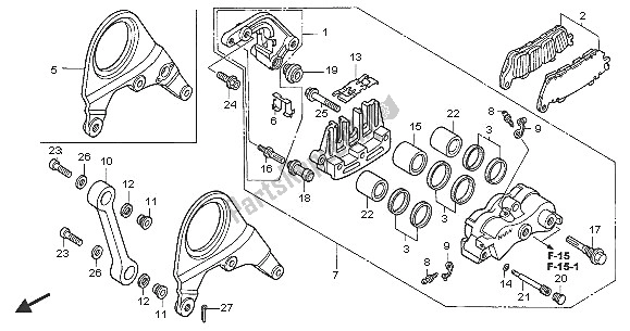 All parts for the Rear Brake Caliper of the Honda VFR 800A 2005