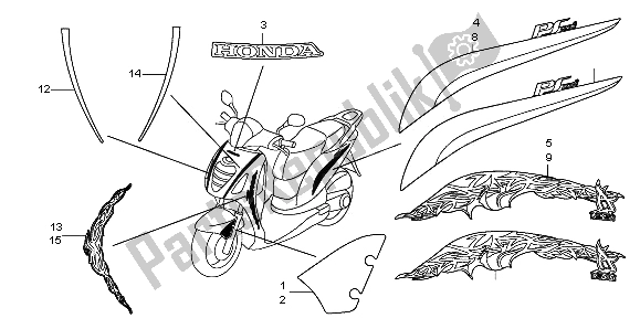 All parts for the Mark & Stripe of the Honda PES 125R 2013