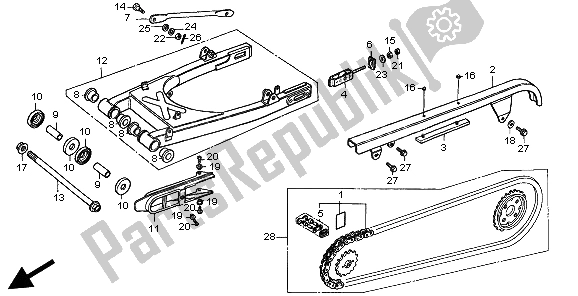 All parts for the Swing Arm & Chain Case of the Honda CMX 250C 1999